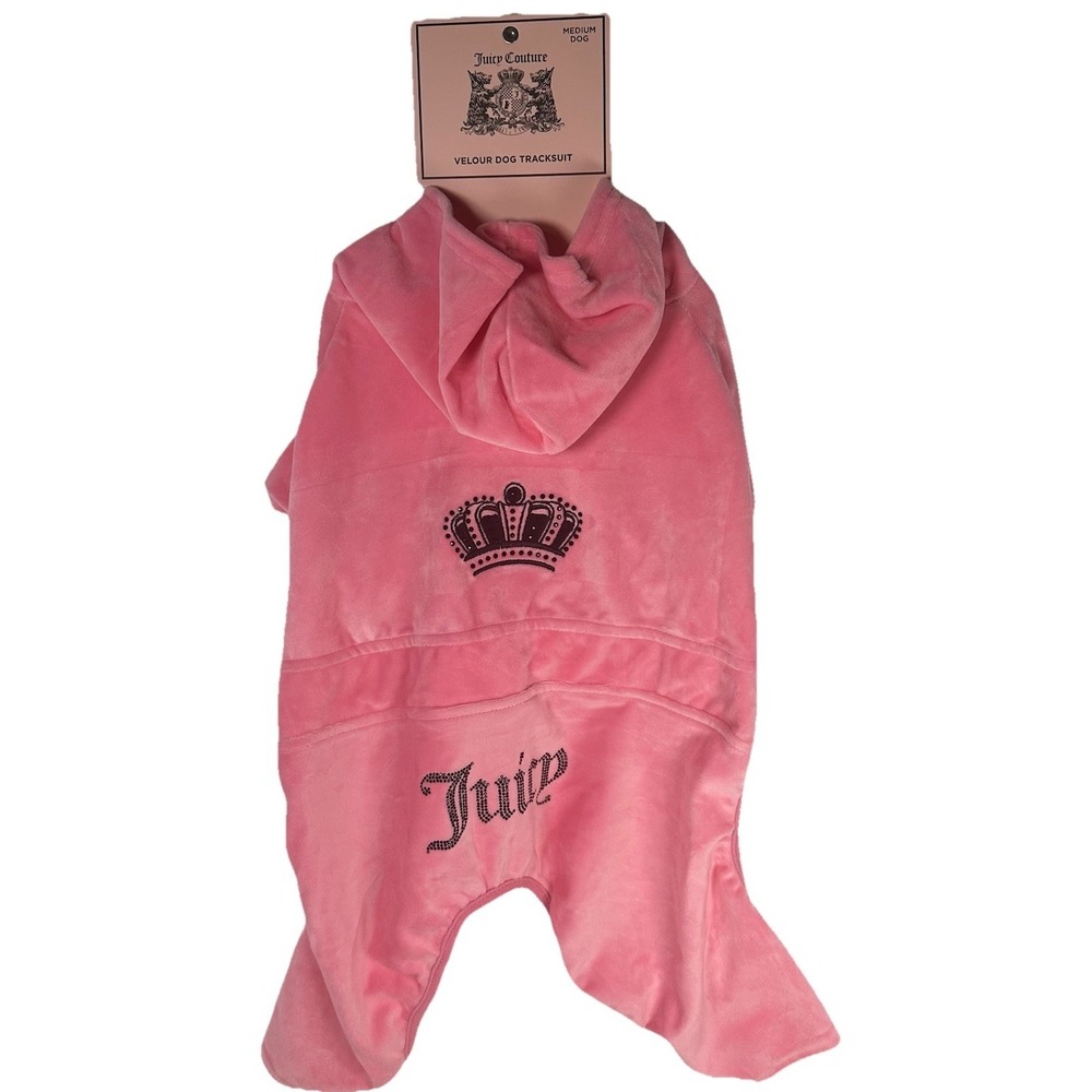Juicy Couture Velour Dog Tracksuit Pink Rhinestone Hoodie Medium Dog